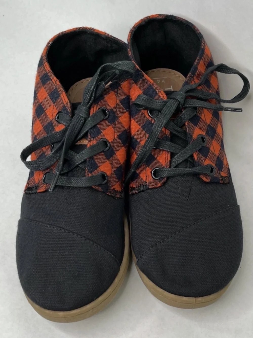 Toms Unisex Girls Boys Youth 340814 Black Orange Plaid Ankel Boot Shoes Sz. 4 Y